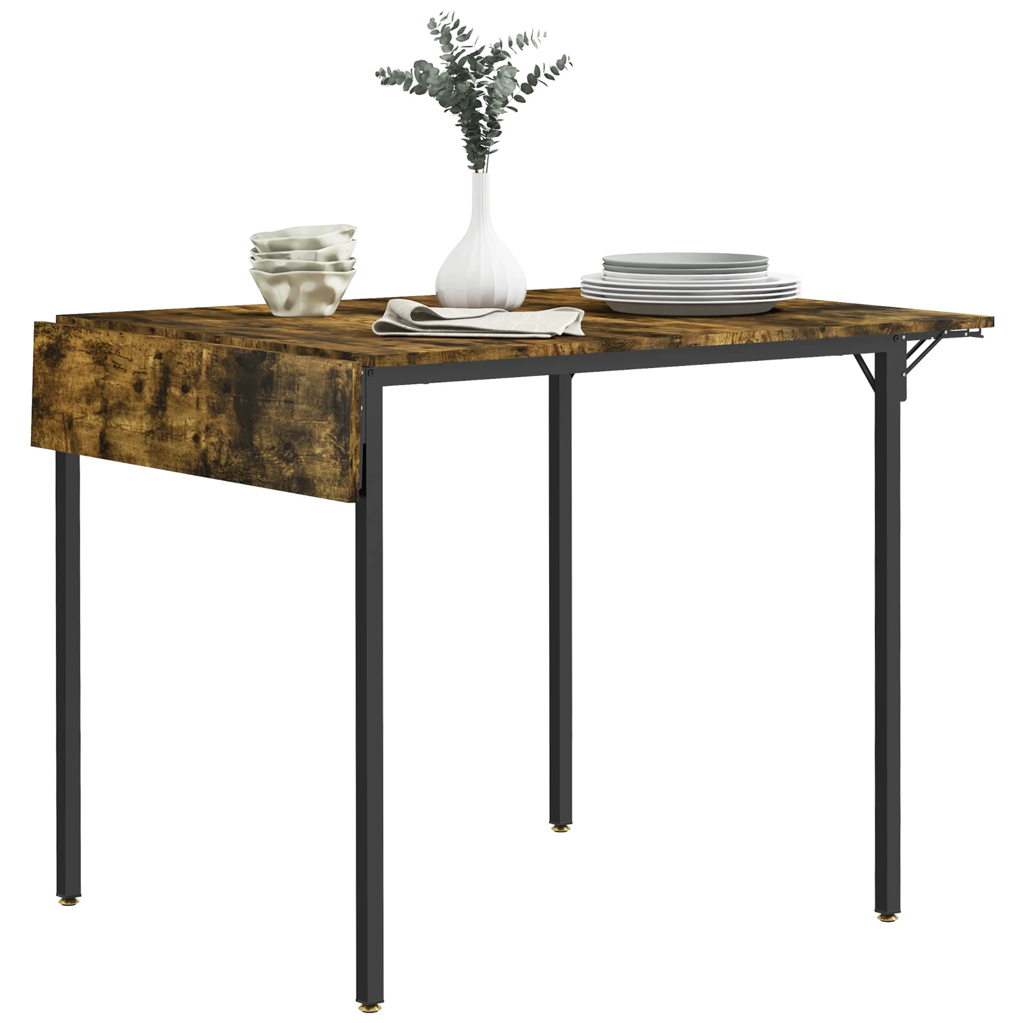 Homcom Industrial Folding Dining Table, Drop Leaf Table, Rustic Brown