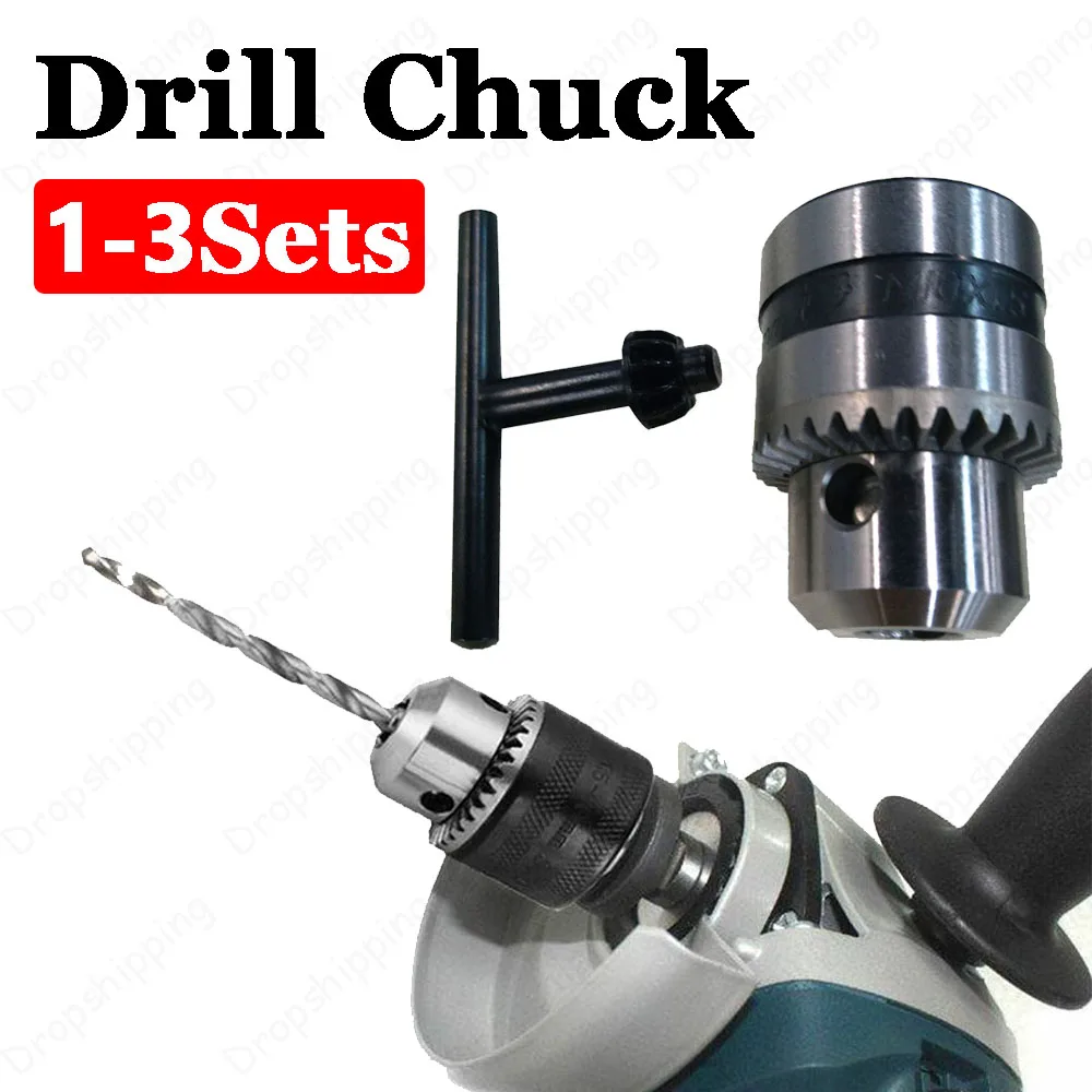 1-3Sets Drill Chuck Clamping Range 1.5-10mm High Precision Steel Angle Grinder Drill Chuck with Key Lathe Power Tool Accessories