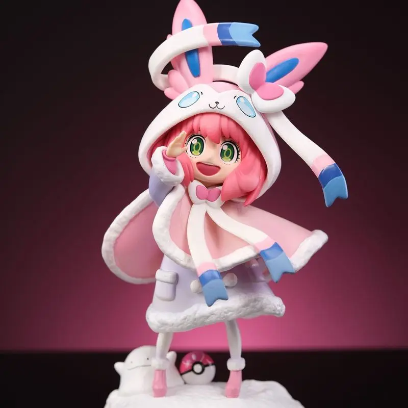 18 سنتيمتر PokéMon Eevee × الأسرة أنيا مزور كما Sylveon أنيا تأثيري الجنية Eevee أنيمي ألعاب شخصيات الحركة الهدايا