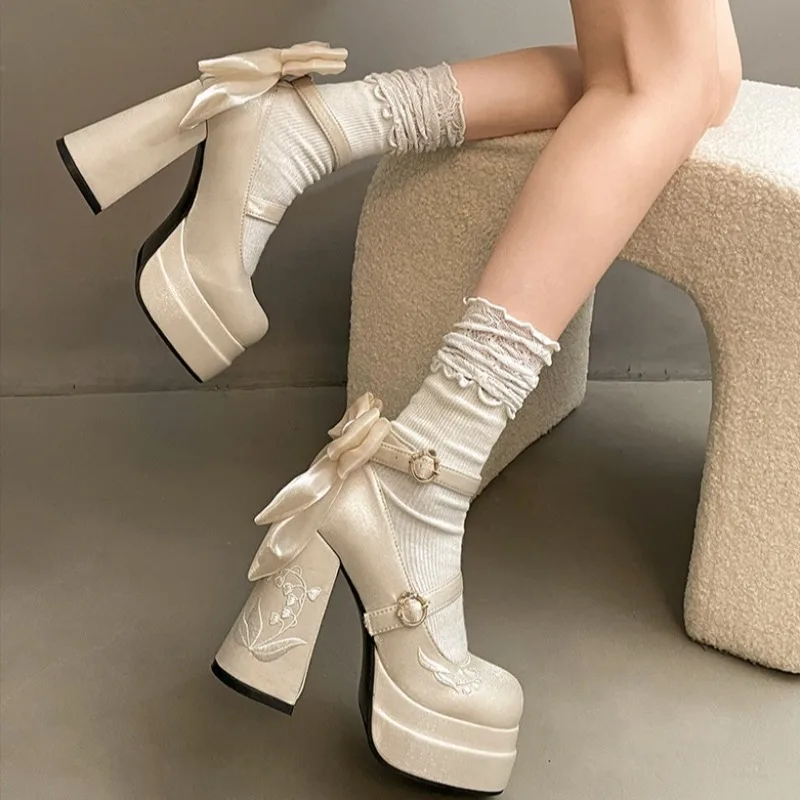 

Platform High Heels Lolita Shoes Fashion Cross Straps 2025 Spring Autumn Night Club Stripper Pumps Ankle Buckle Heels for Women