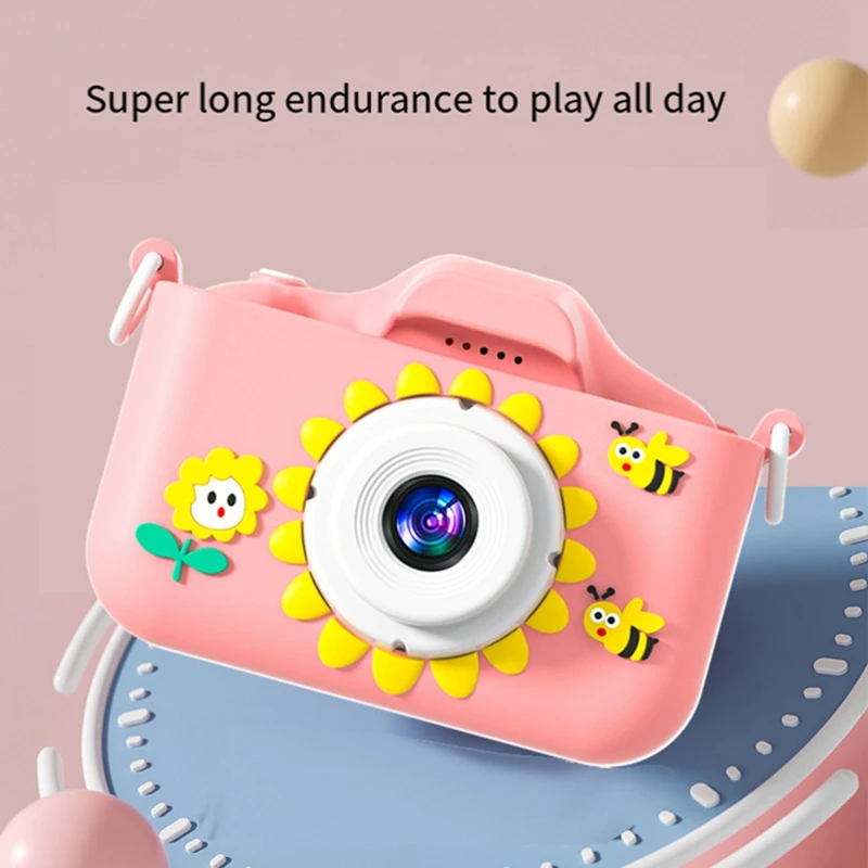 Caméras rechargeables avec n'aime pour enfants, caméra HD compacte, dessin animé tournesol