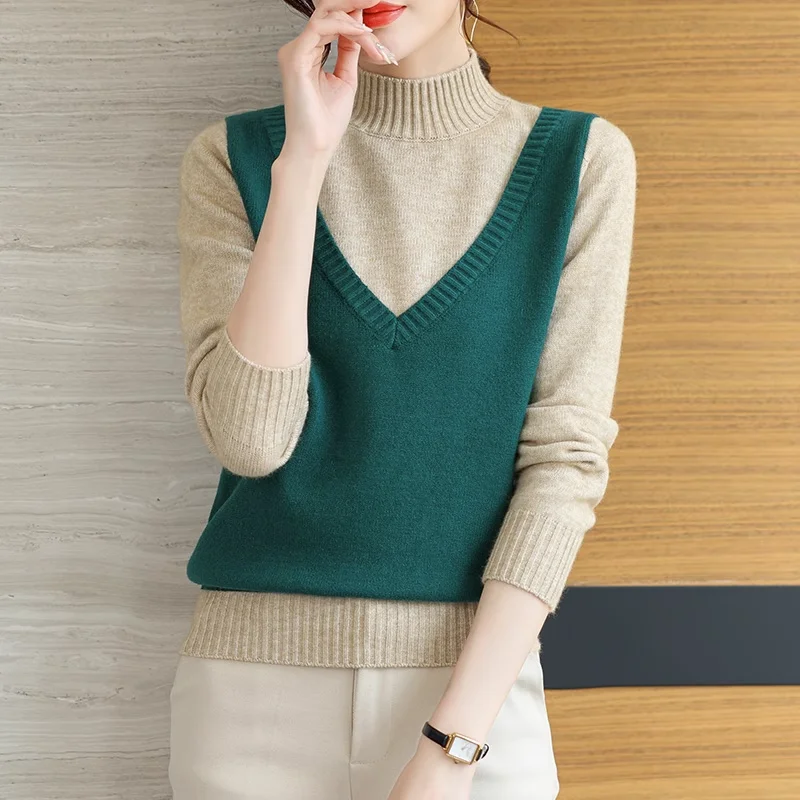 

Autumn Winter Women's Pullover Turtleneck Solid Screw Thread Long Sleeve Sweater Knitted Fashion Loose Casual Undershirt Tops