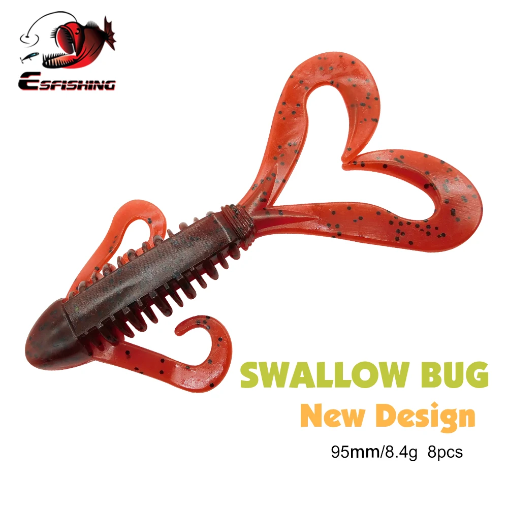 ESFISHING NEW Craw Lure Swallow Bug 95mm 8pcs Fishing Bait Soft Plastic Worm for Bass Pike