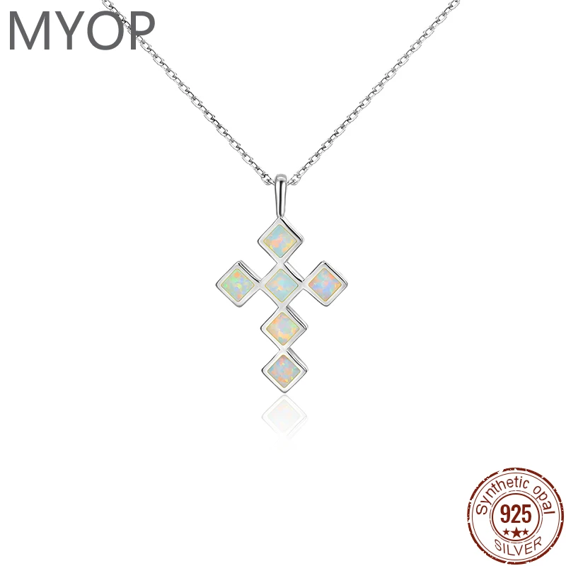 MYOP Diamond Cross Presence Sense Single Item For Easy Occasion Dating 925 Silver Opal Pendant