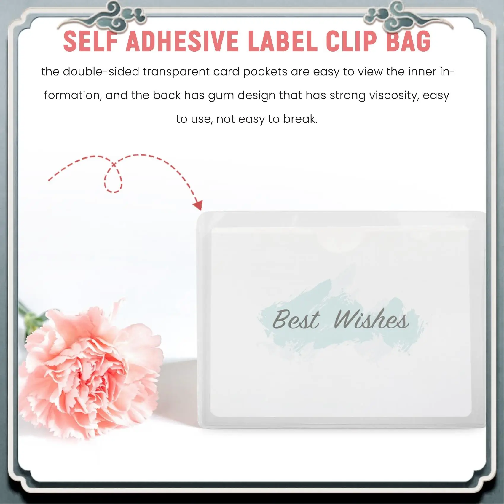 Premium 60 Pack 3.5 X 4.7 Inches Self-Adhesive Label Holder Card Pockets Label Holder Clear Plastic Library Card Holder
