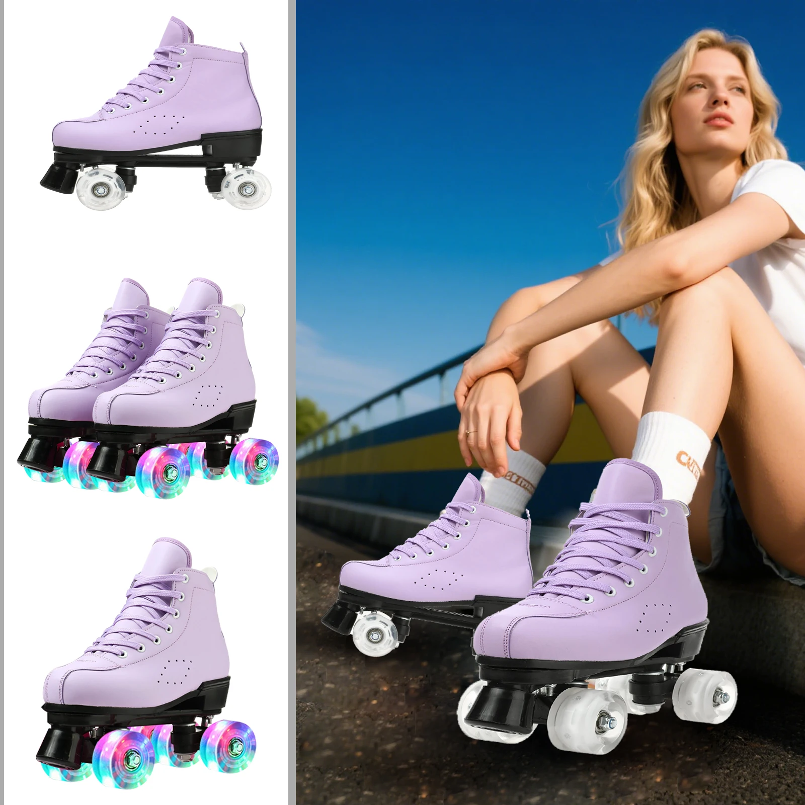 ローラースケートシューズ サイズ34-45 4輪クワッドスニーカー スケート PUレザー スポーツ 初心者 男女兼用 ローラースケートシューズ ギフト