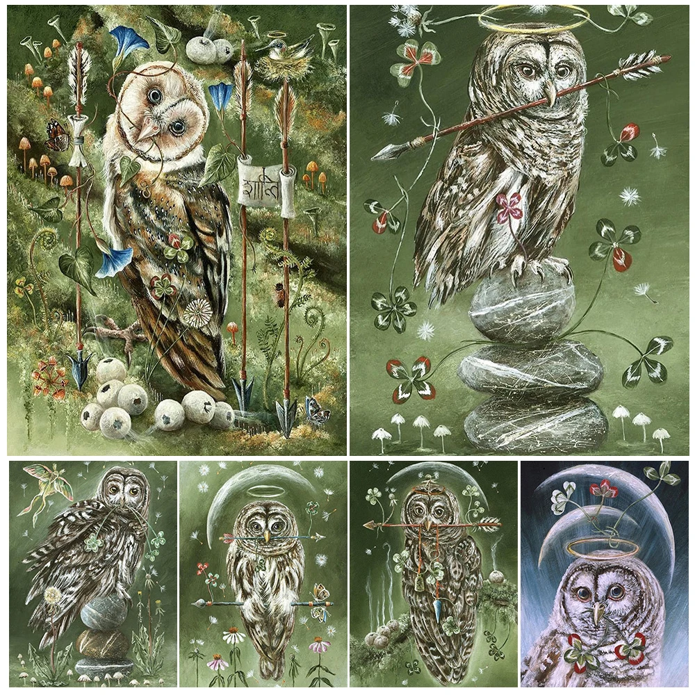 

Holy Owl,Clover,And Arrows Vintage Wall Art Canvas Painting The Owl Is The Wizard Messenger Abstract Art Poster Print Home Decor