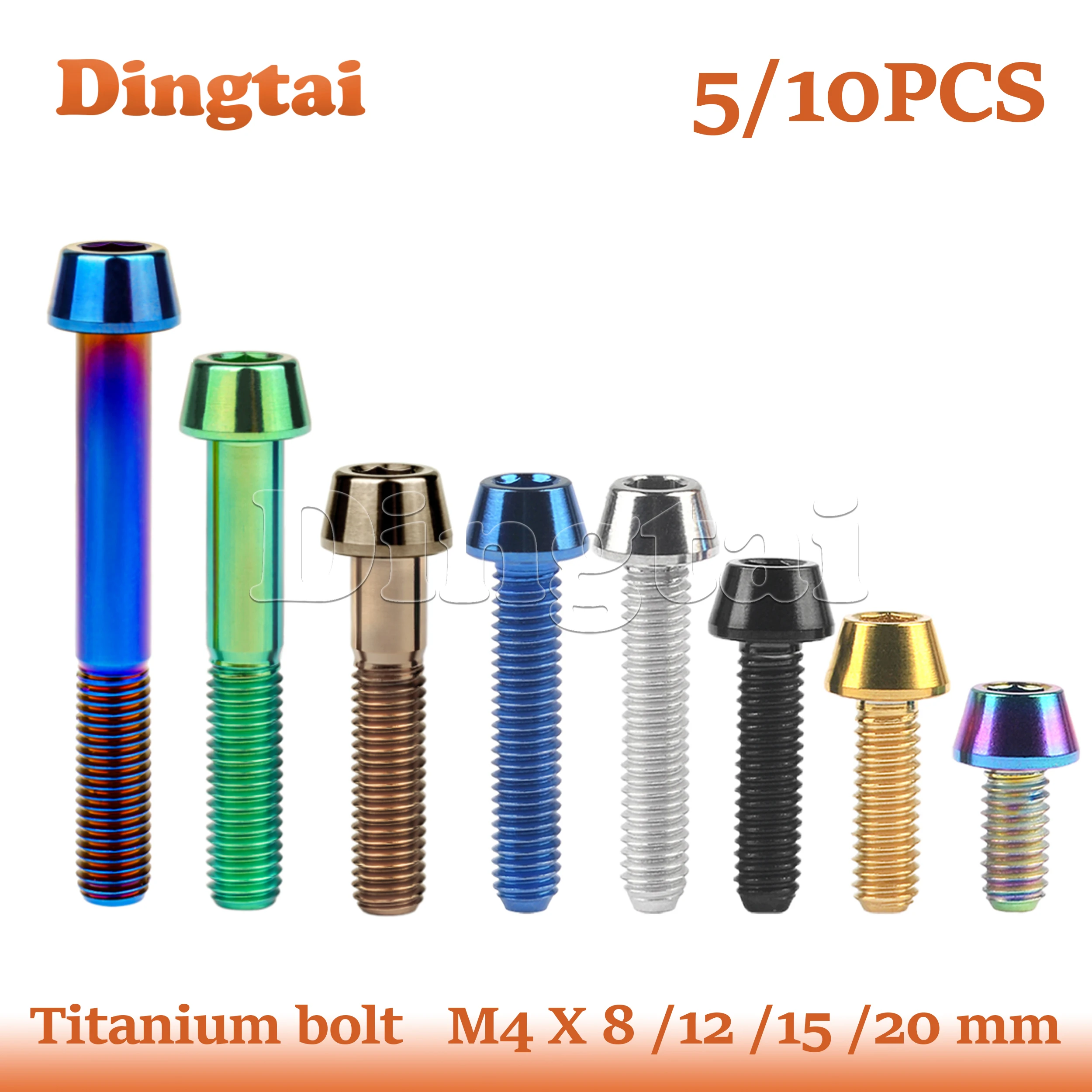 

Dingtai Titanium Bolt 5/10PCS M4x8/12/15/20mm Allen Key Taper Head Screw For Bicycle Stem Seatpost