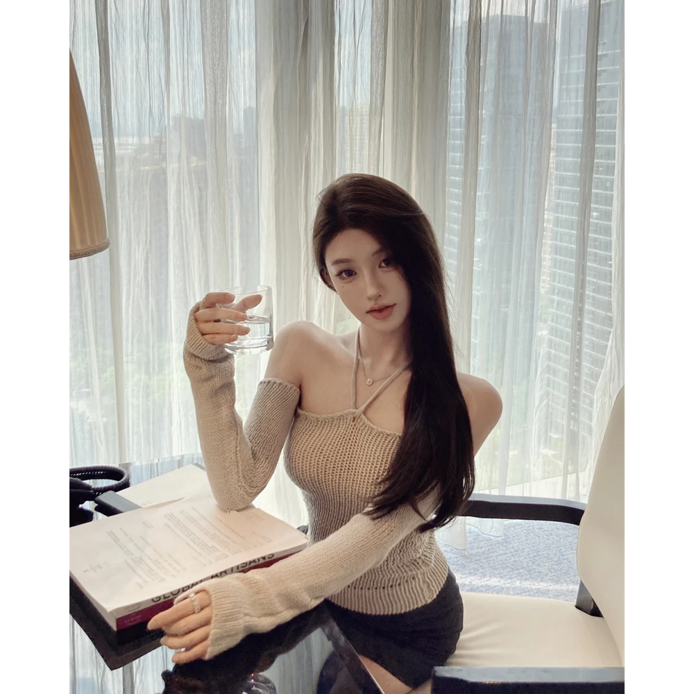 Diseño Sensation oulder Bared Sve Cover Slim Fit Base Top Coreano Sle Commute Faion Ropa de punto para mujer Otoño Nuevo A...