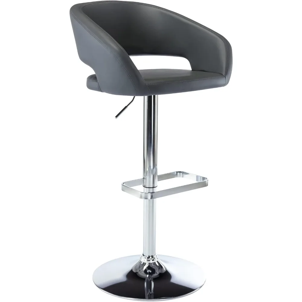 Adjustable Bar Stool with Hollow Back and Arms, Modern PU Leather Swivel Barstool