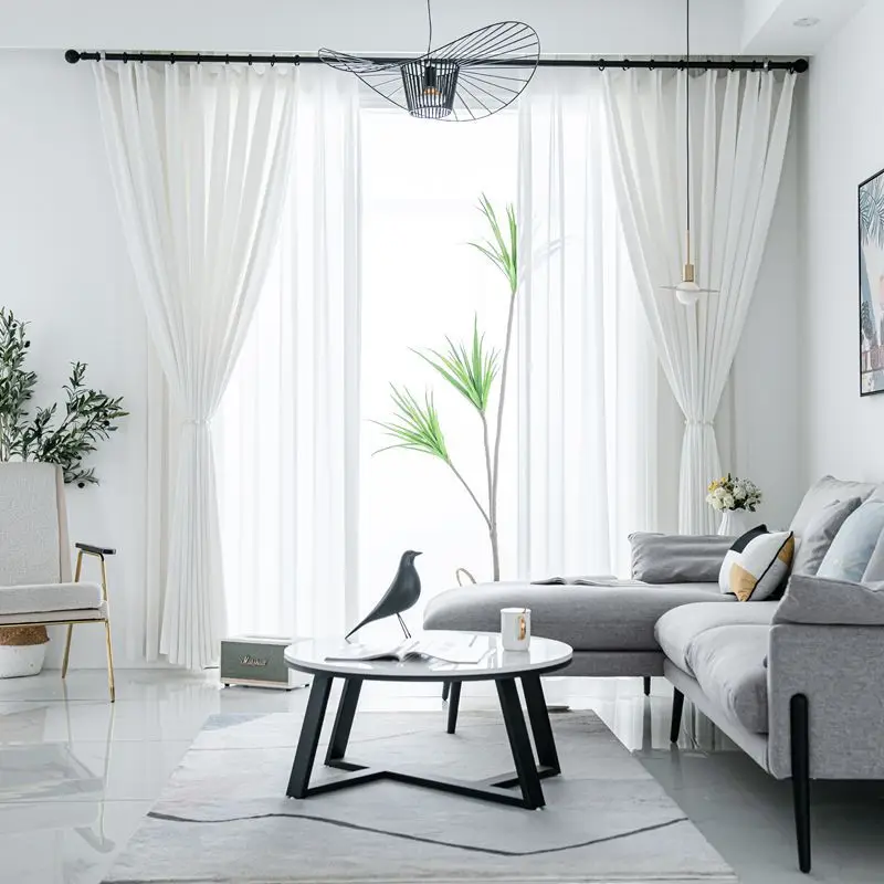 Blackout Curtains for Living Room Dining Curtain for Bedroom Windows Nordic Fashion Solid Color Cotton Linen Modern White Door