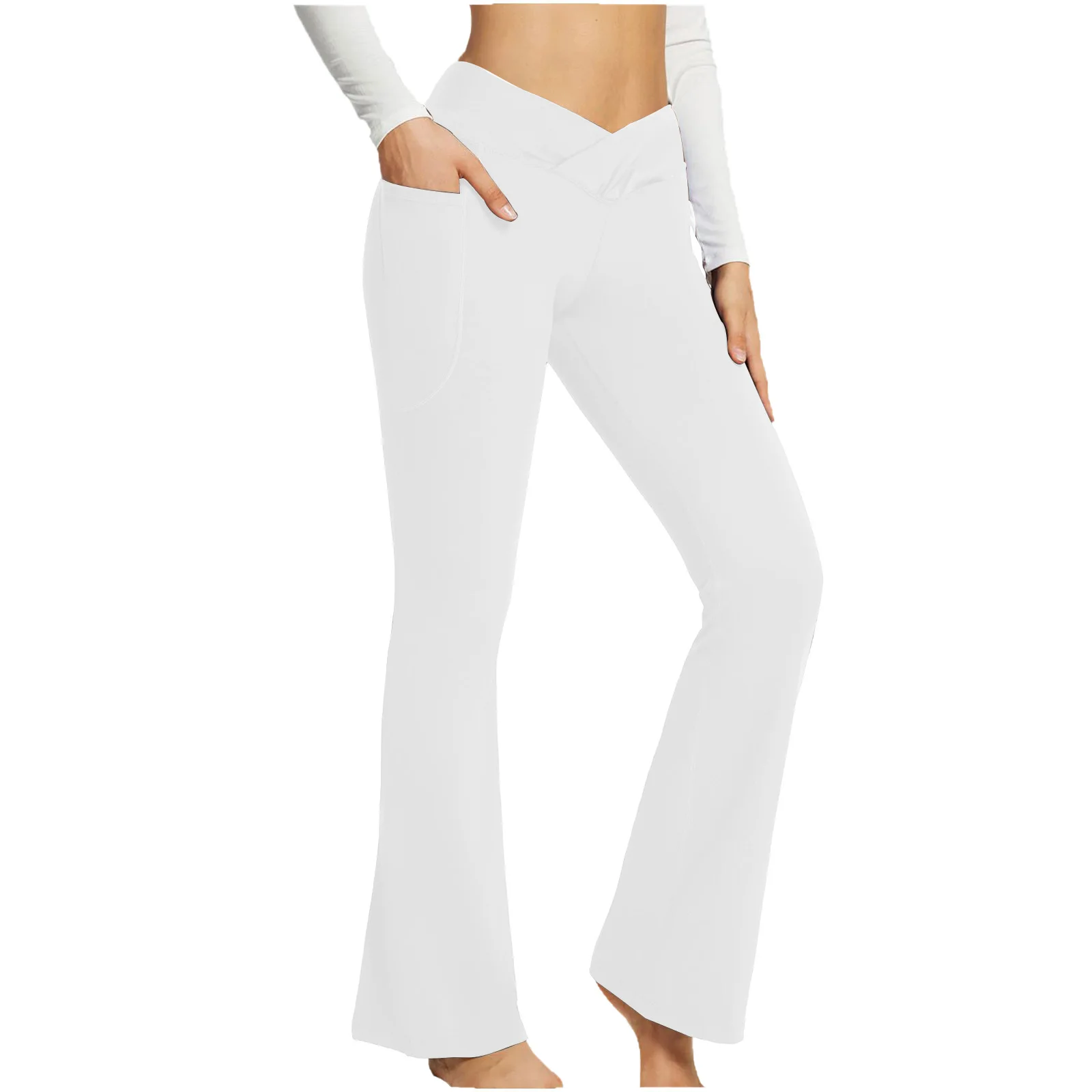 2025 Women's Fitness Pants Fashion Quality Solid Color Casual Light-flapping High Waist Slim Wide-foot Yoga Basics Pans