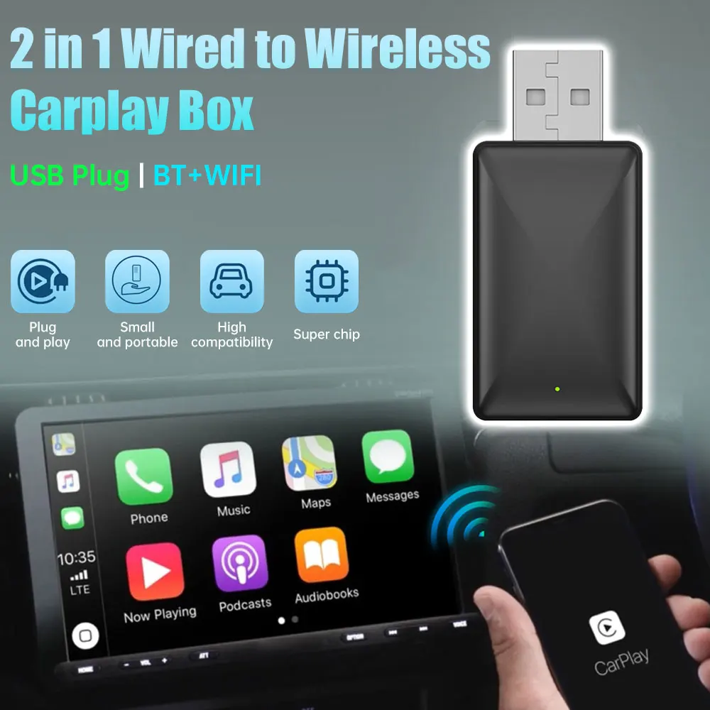 2in1 Wireless CarPlay Android Auto Adapter 2024 5G WIFI For iphone Android Phone For Volvo Benz Mg Kia Chery VW