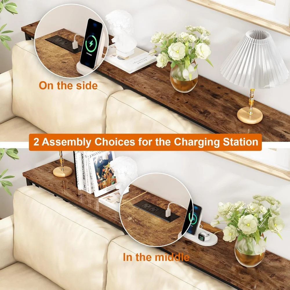 70 Inch Sofa Table, Extra Long Entryway Tables with Metal Frame and X-Shaped Design, Sofa Table