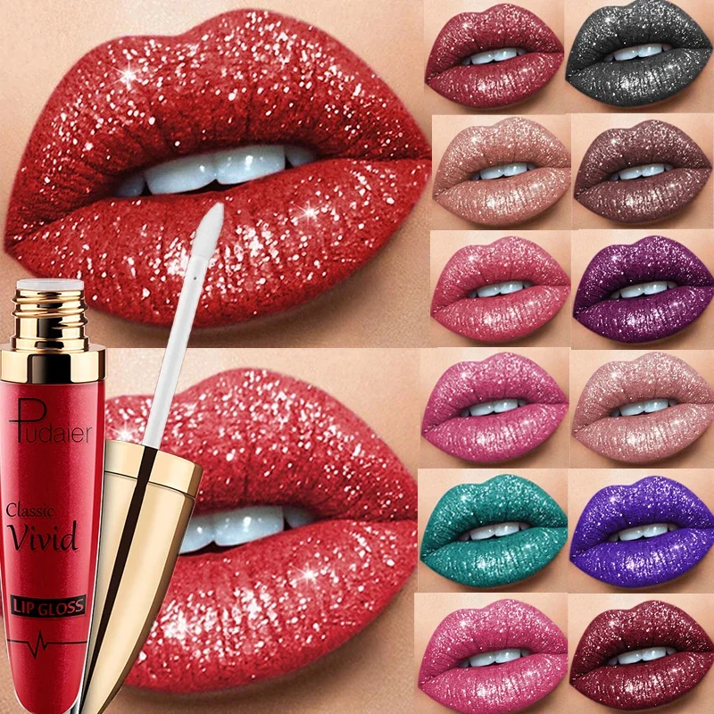 15 Color Glitter Liquid Lipsticks Shimmer Shiny Lipgloss Pearlescent Lip Tint Waterproof Long Lasting Matte Diamond Lips Glaze