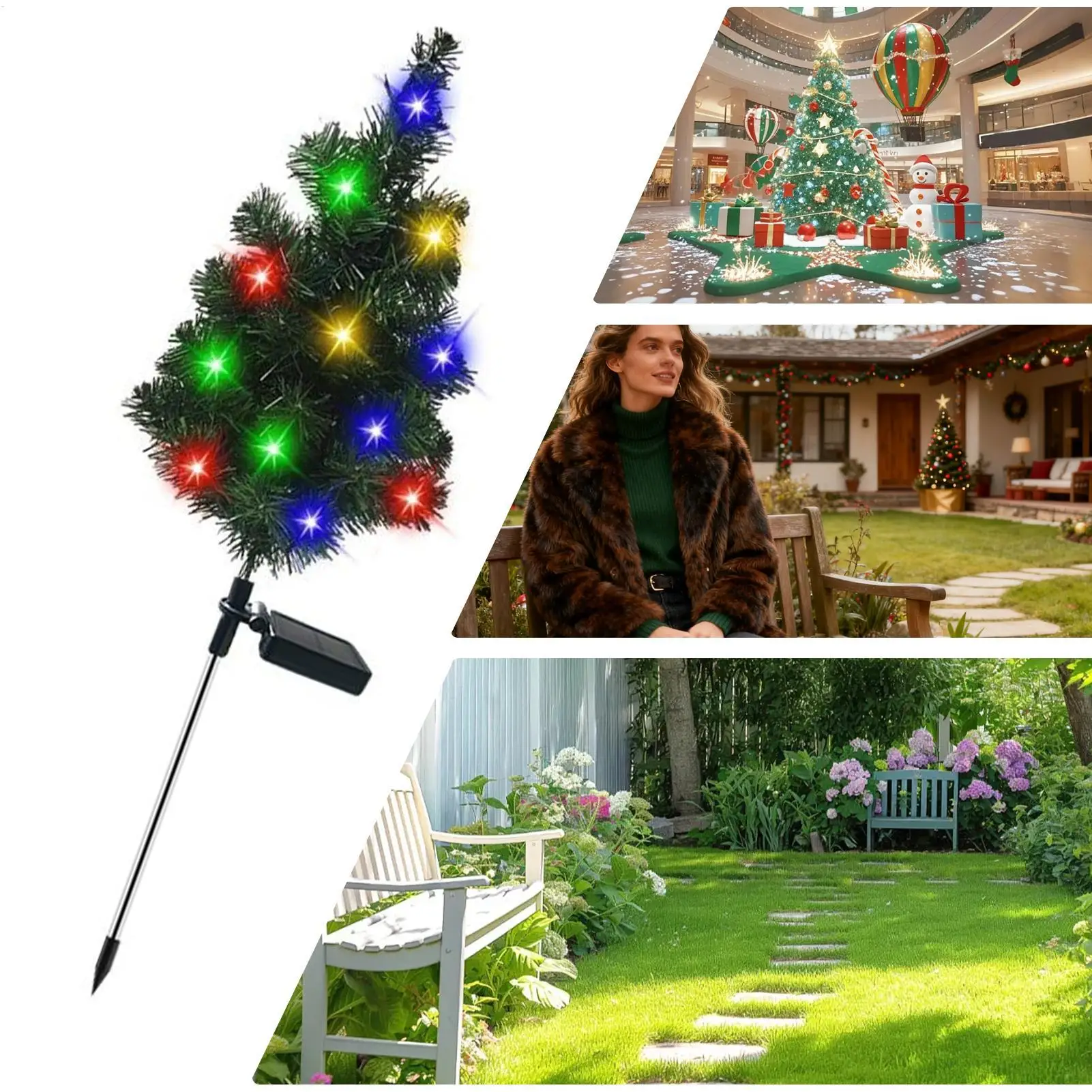 Solar Powered Christmas Tree Outdoor Decorations With Stake LED Solar Garden Lights For Backyard Patio Lawn Driveway Sidewalk