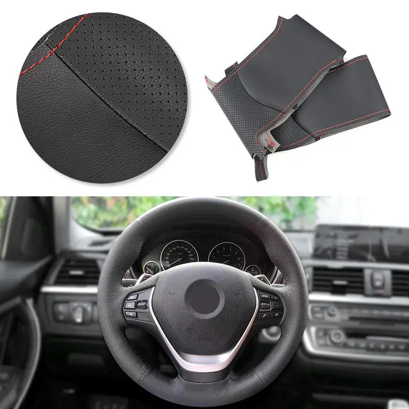 For BMW 1 2 3 Series F20 F21 F22 F23 F30 F31 F34 F36 Car Steering Wheel Cover Perforated Microfiber Leather w/ Needles & Threads