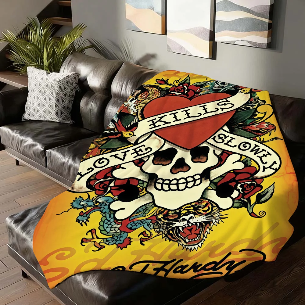 

Fashion print E-Ed H-Hardy Blanket For Sofa Office Bed Plane Travel Sleep Read Relax Camping Soft And Warm