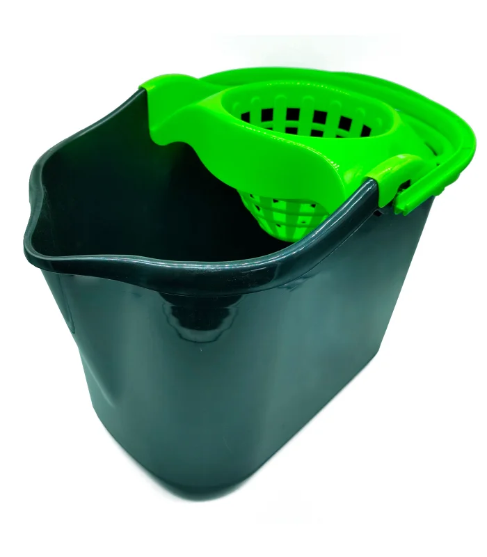 Tradineur Black rectangular Mopping Bucket with Drainer, Polypropylene, Including Handle and Line of Measure, Lightweight, Cleaning,