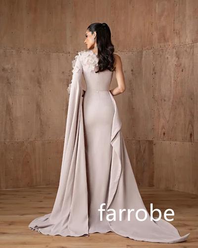 Imagen 2 del producto Personalizado Simple Jersey plisado flor A-line vestidos largos de un solo hombro vestidos de ocasión a medida clásico exquisito estilo moderno P