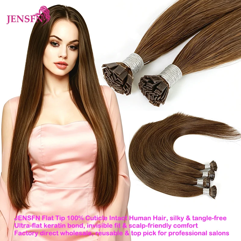 

JENSFN Flat Tip Hair Extensions Remy Quality 100% Human Hair Straight Blonde 613 For Salon 1g/Strand Fusion Keratin Capsule