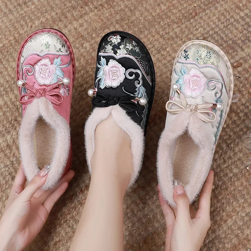 2024 Hot Selling New Old Beijing Cloth Shoes Plus Fleece-thickened Warm Cotton Shoes Non-slip Soft Sole Women's Cotton Boots