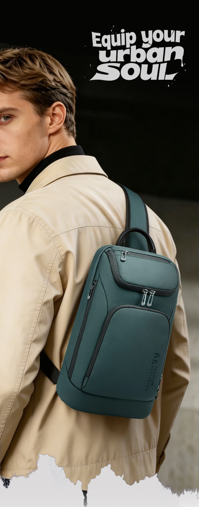 Heroic Knight Multifunktionale Herren-Handtasche mit großem Fassungsvermögen, wasserdichte Oxford-Brusttasche, lässige Umhängetasche für Herren für Outdoor-Sportarten – Detail 1