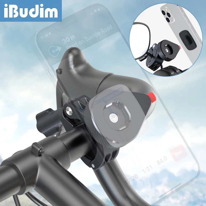 iBudim Motorcycle Rearview Mirror Phone Holder MTB Bicycle Scooter Handlebar Security Quick Lock Cellphone Mount Support