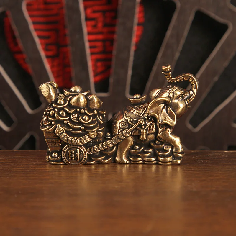 1/2pcs Brass Elephant Lucky Yuanbao Ornament Cornucopia Copper Elephant Pull Car Home Living Room Ornament