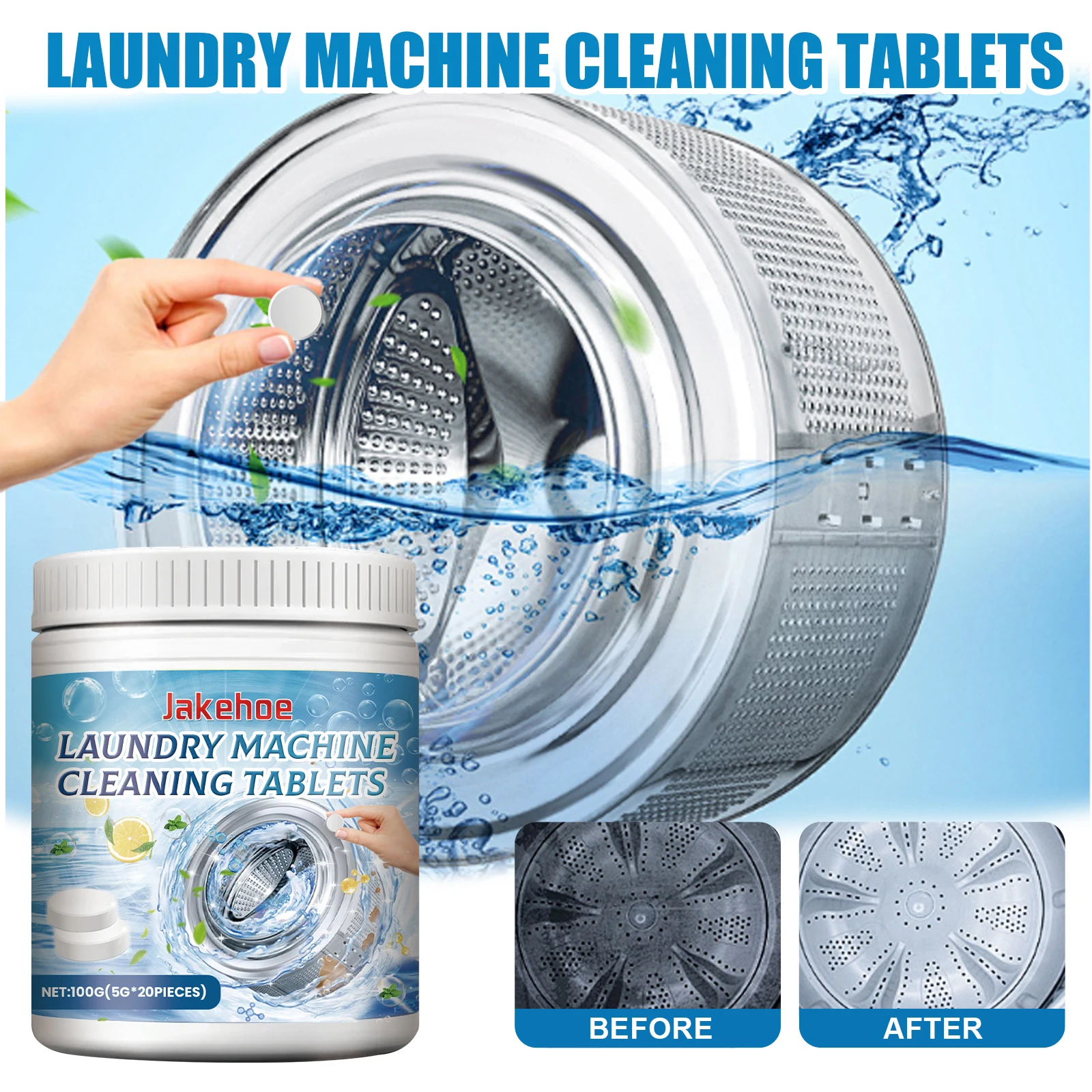 JAKEHOE 100g Laundry Machine Cleaning Tablets Washing Machin