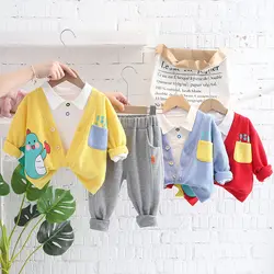 Autumn Children Clothes Kids Boys Cartoon Dinosaur Hoodies Jacket T Shirt Pants 3Pcs/Set Kids Infant Clothing Toddler Sportswear