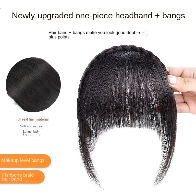 Synthetic Fake Bangs Hair Neat Fringe Bands with Double Row Braids Headband Heat Resistant Bangs In Hair Extensions Hairpieces