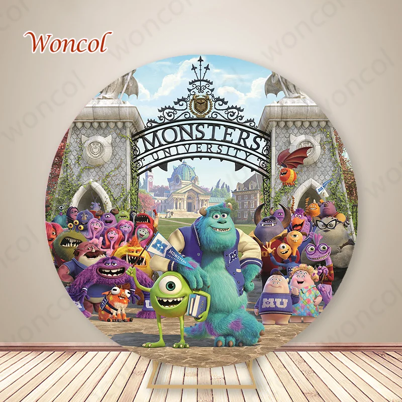 Monsters University Round Cover Kids Birthday Backdrop Monsters University Mike Wazowski James P. Sullivan Cylinder Cover Prop