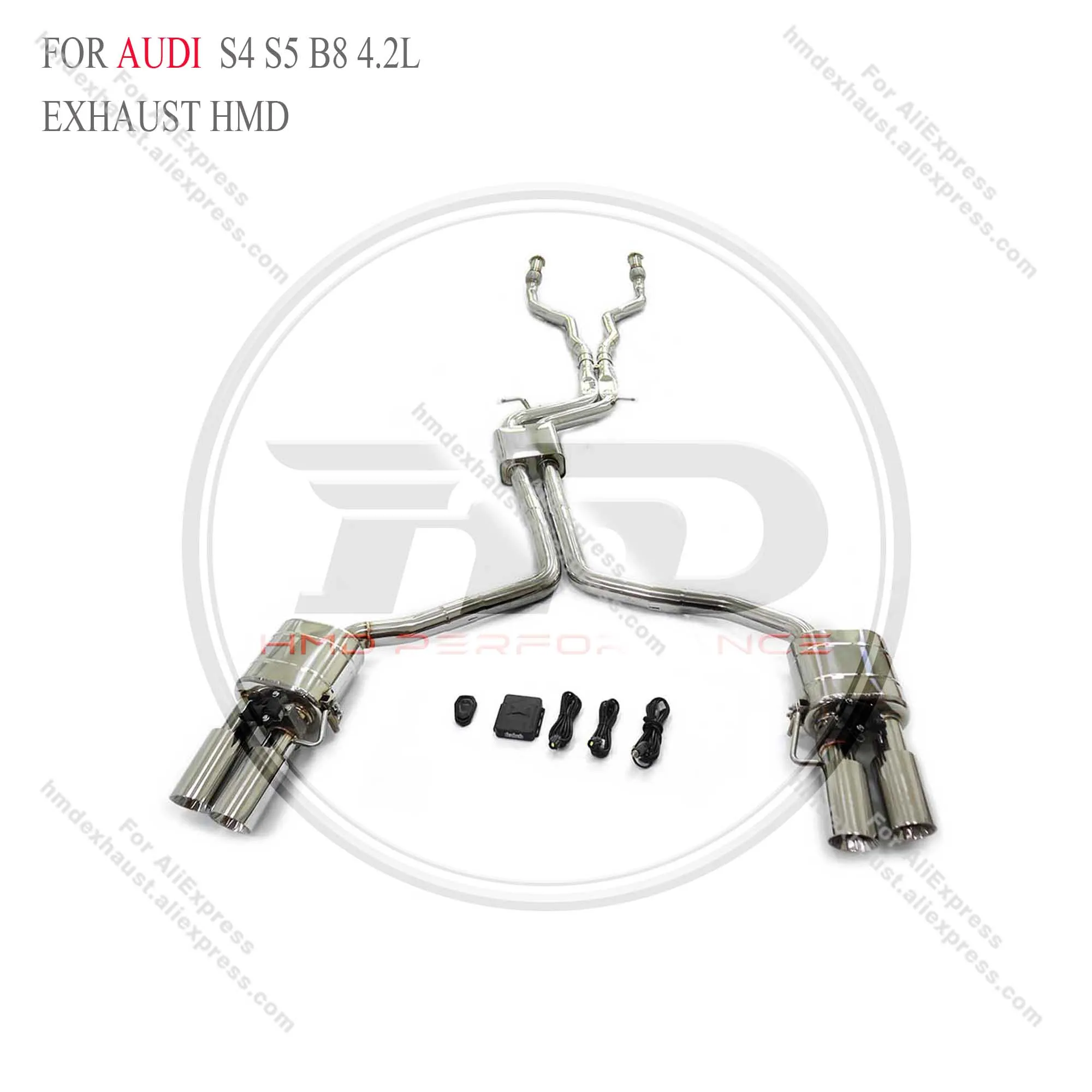 HMD Exhaust System Stainless Steel Performance Catback  Resonant tube for AUDI S4 S5 B8 4.2L Muffler With Valve