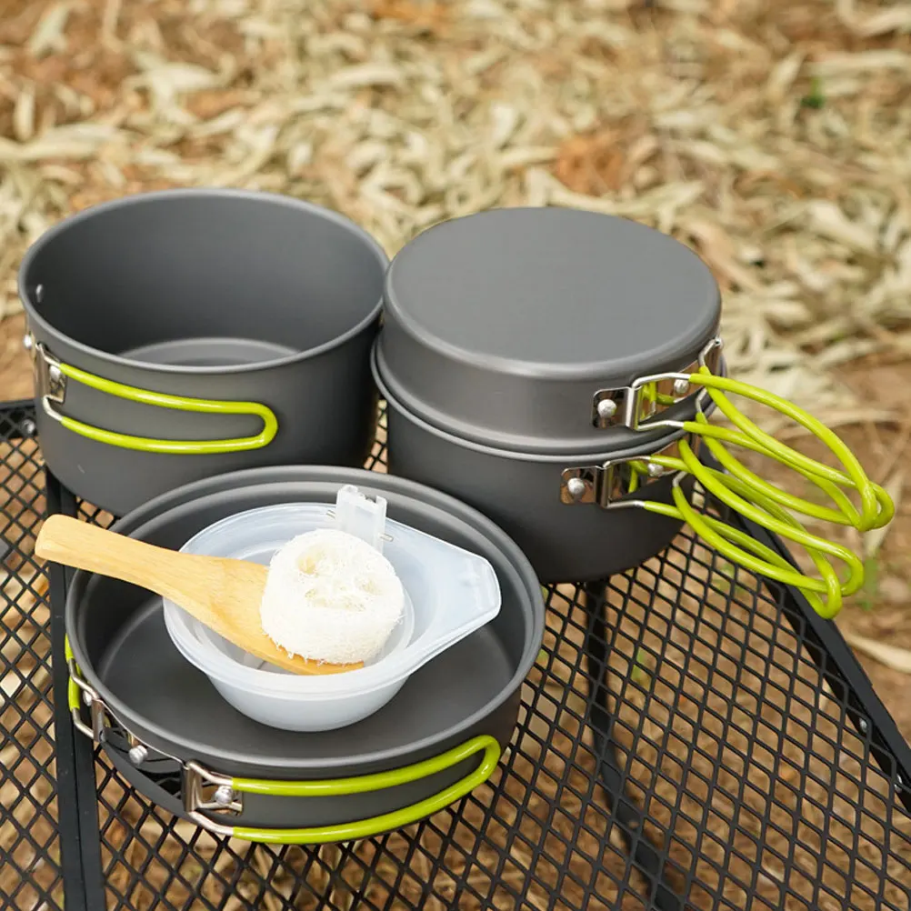 

1 Set Portable Convenient Picnic Nonstick Cookware Camping Cooking Tool Cooking Pan Kit for Hiking Camping (Black)