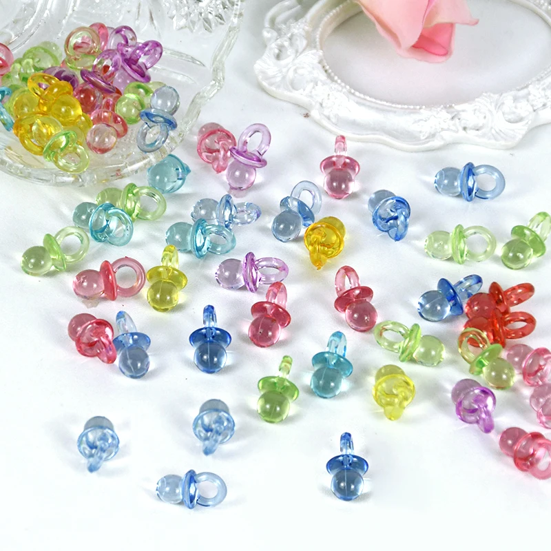 50pc/set Acrylic Pacifiers Pendant Transparent Mini Pacifiers Baby Nipple Shape For Jewelry Making Kids NecklaceToy Favors Decor