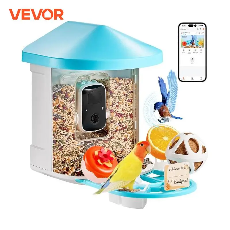 VEVOR Smart Bird Feeder with Camera 2K HD AI Identify 10000 Bird Species Solar-Powered Bird Watching Camera with Auto Capture