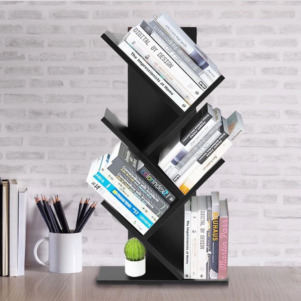 【Breeins】Rustic Standing Tree Bookshelf Wood Display Rack For Home Office Decoration Storage Organizer Shelf Bookcase