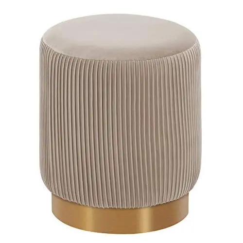 Modern Round Velvet Ottoman Footrest Vanity Stool Khaki