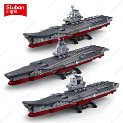 SLUBAN Modern Military Aircraft Carrier Plane Battleship Boat 1:700 Collections Model DIY Building Blocks Bricks Kids Toys Gifts