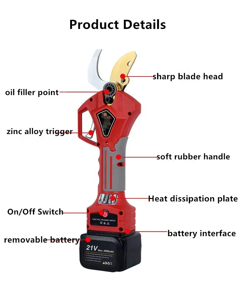 21V 32mm electric pruning shears  garden tools battery scissors cordless electric pruning shears