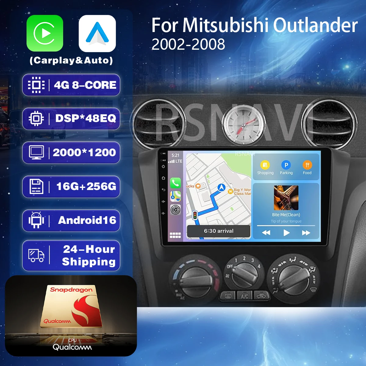 RSNAVI Android 16 Carplay Auto Car Radio Multimedia Player For Mitsubishi Airtrek Outlander 2001 - 2005 WIFI+4G 360 Camera GPS