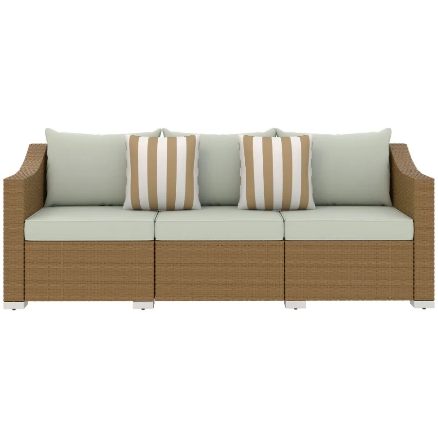 

Rattan Wicker 3 Seater Patio Couch with Cushions 2 Throw Pillows Outdoor Furniture Rattan Sofa Light Gray
