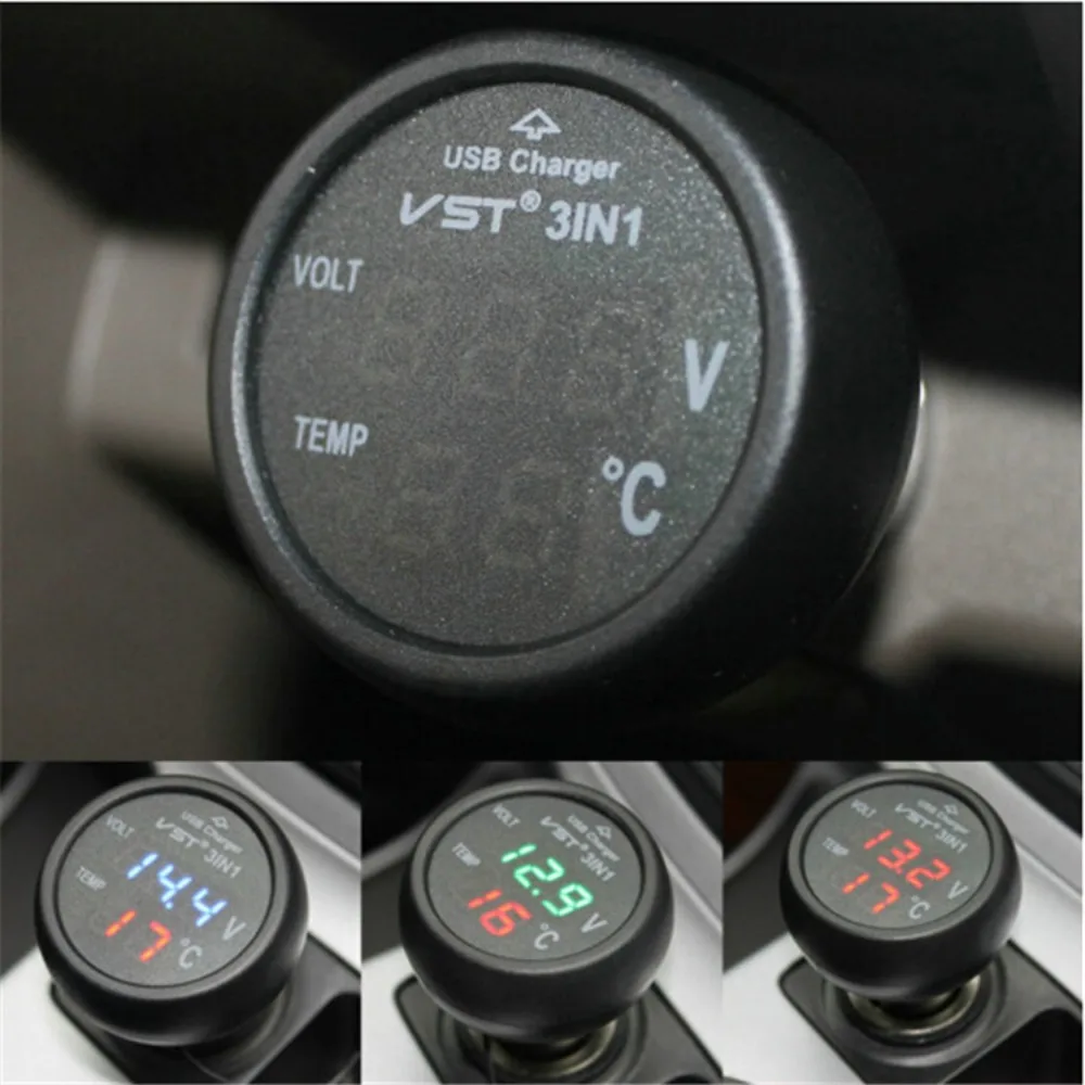 

Universal Digital LCD Meter Monitor 12V/24V Dual Display USB Car Charger 3 in 1 Car Battery Monitor