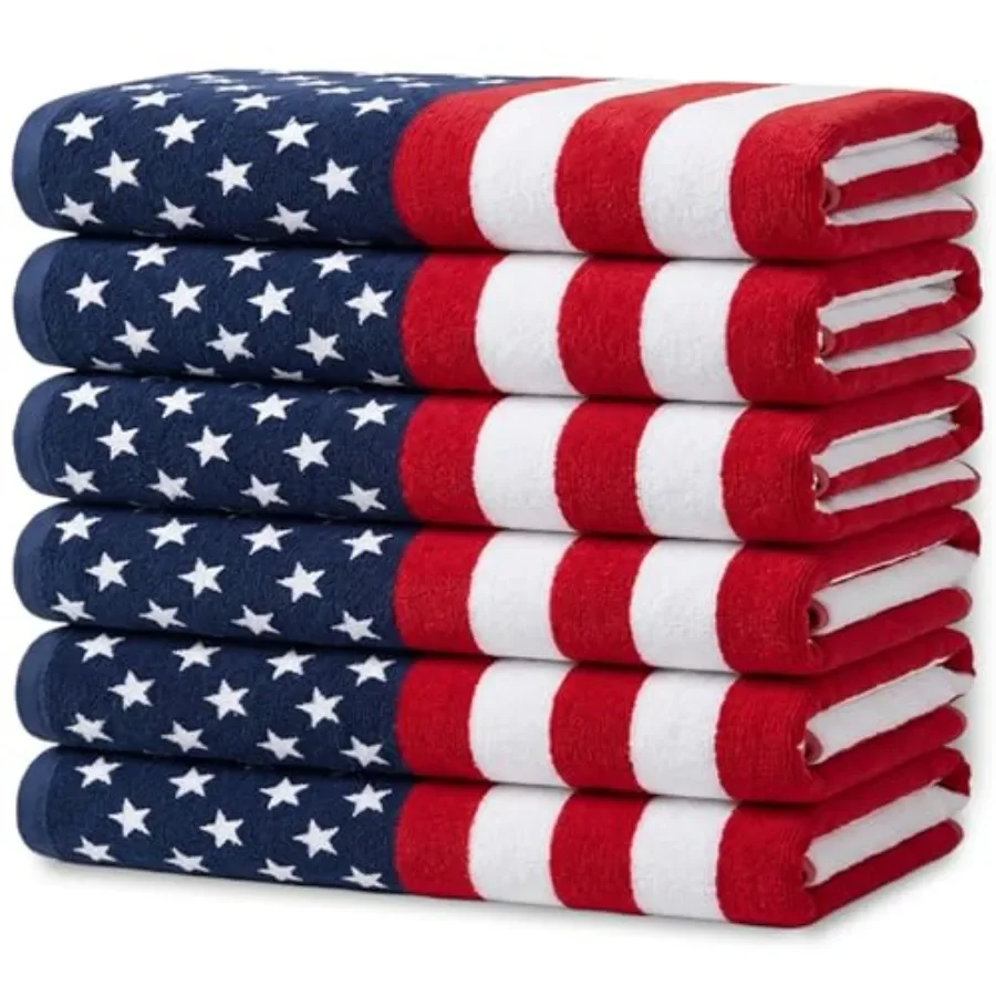 

American Flag Beach Towels for Pool Use 100 Cotton Red White Blue Soft Absorbent with Hemmed Ends 30 x 60