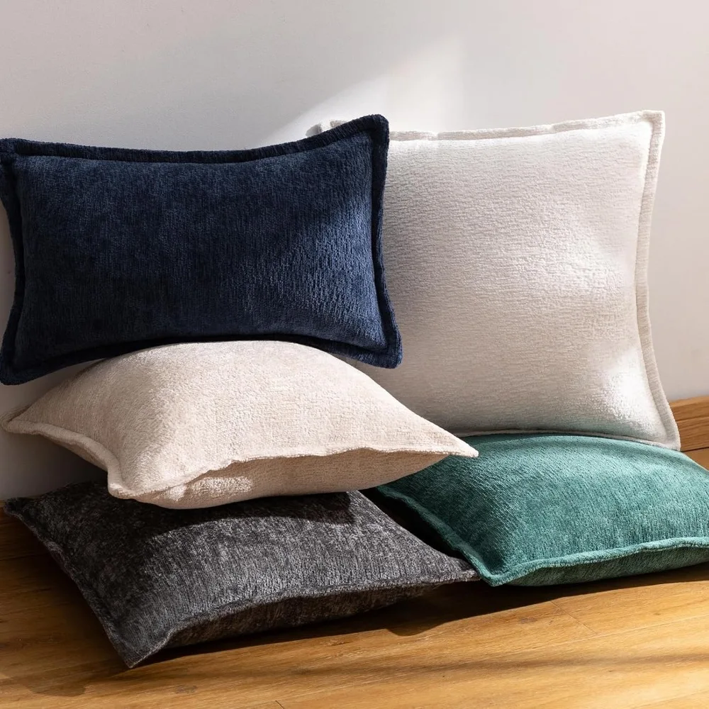 مجموعة من أغطية وسائد رمي الشنيل باللون الأزرق الداكن، مقاس 26 × 26 بوصة، أغطية وسائد مربعة صلبة ناعمة #5