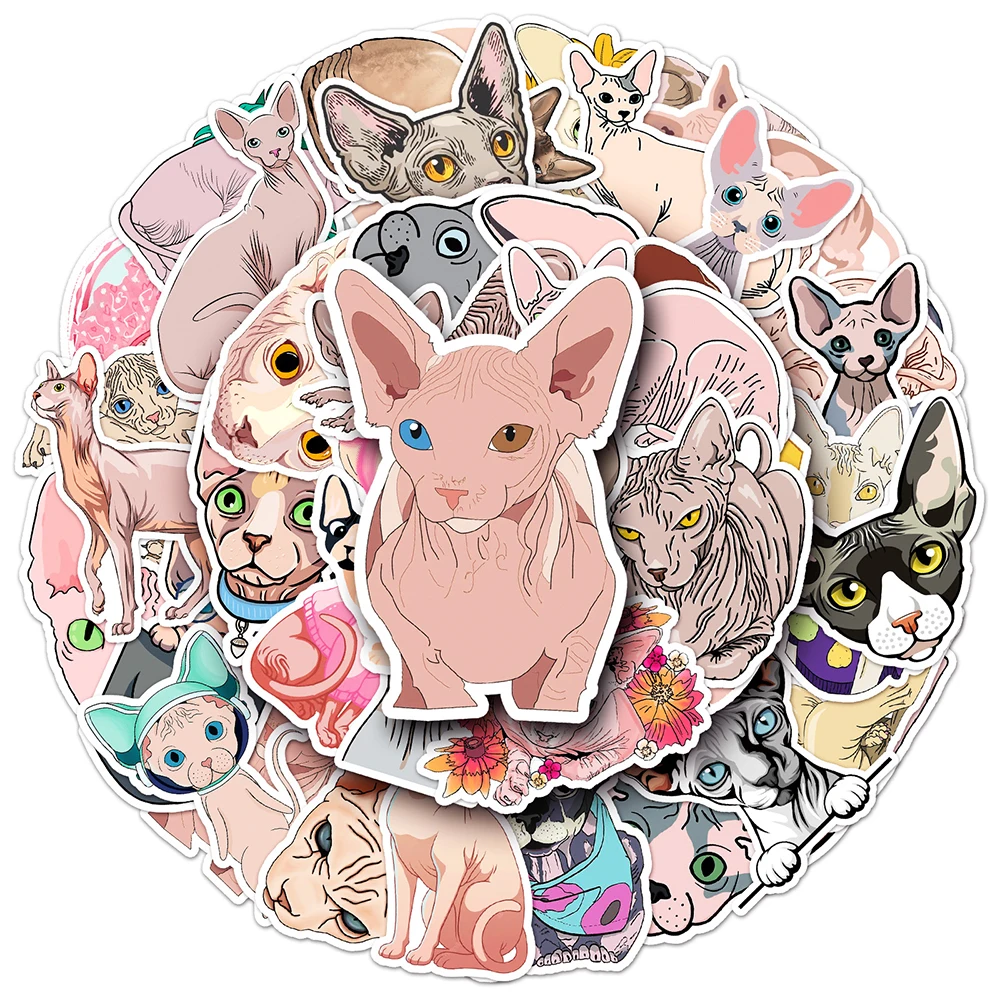 

10/30/50PCS Cute Sphynx Cat Animal Stickers Kids Toys DIY Scrapbook Laptop Stationary Guitar Suitcase Car Graffiti Sticker Gift