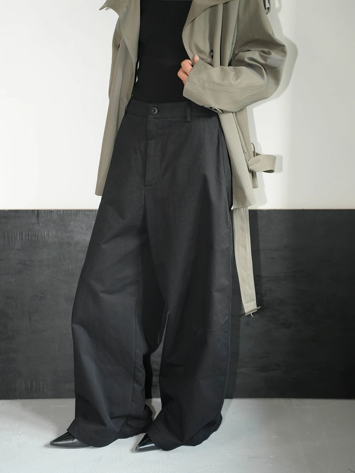 

AIRROOM88 New Retro Paris Sle Casual High Waist Long Pants Quali Bla Trousers Ele Lady Commute Straight Leg Trousers