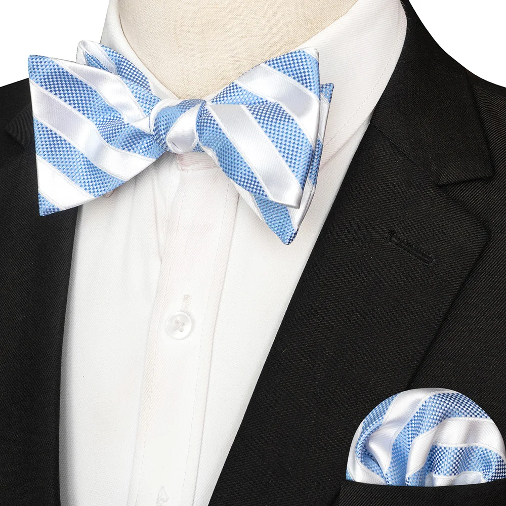EASTEPIC Gestreifte Fliege für Herren, Einstecktuch-Set, kariertes Accessoire, Paisley-Krawatte, Blumenmuster, gepunktet, reines Schwarz, Abendparty – Detail 19