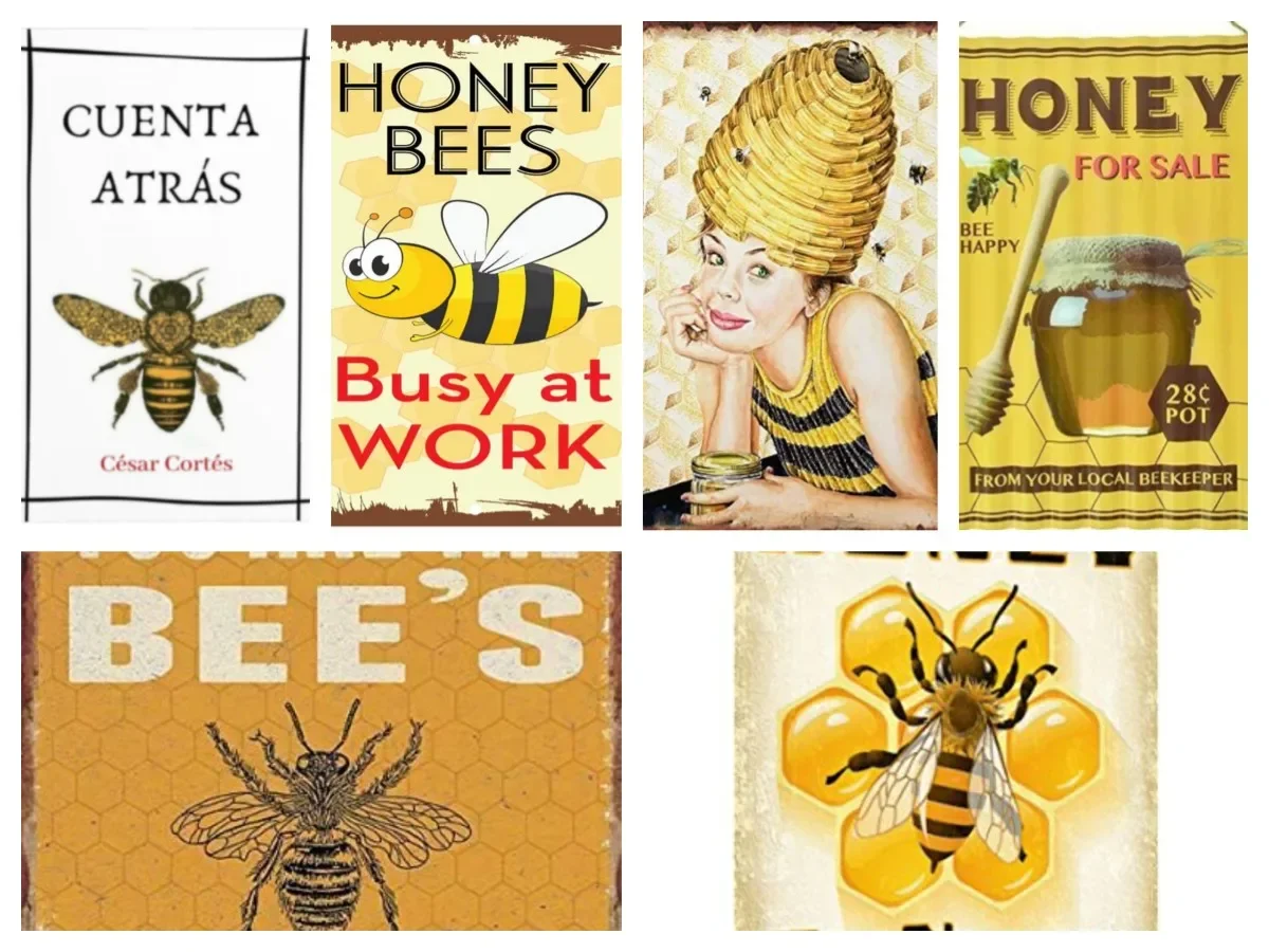 Honey For Sale Tin Sign Art Wall Decoration,Vintage Aluminum Retro Metal Sign,Honey for Sale, Bees Decoration And Sales Signs